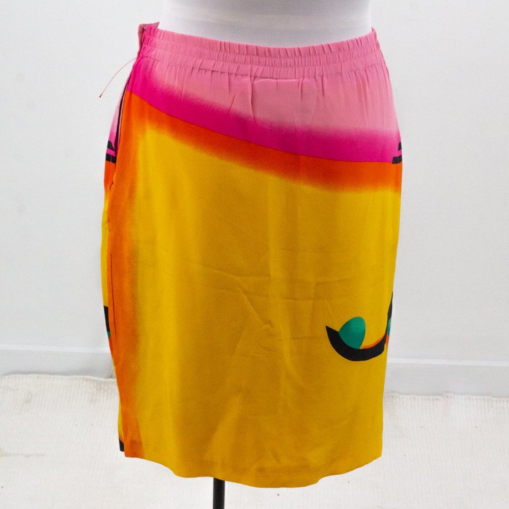 Vintage 80s M/L Silk 2-Piece Skirt Suit Set Neon - Picture 7 of 16
